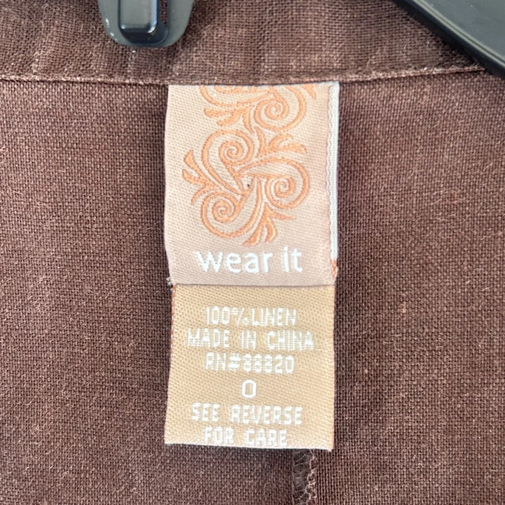 Y2K WEAR IT Brown Oversized Linen Tunic Shirt Jacket Lagenlook Earthy Boho Sz 0 - Picture 2 of 14